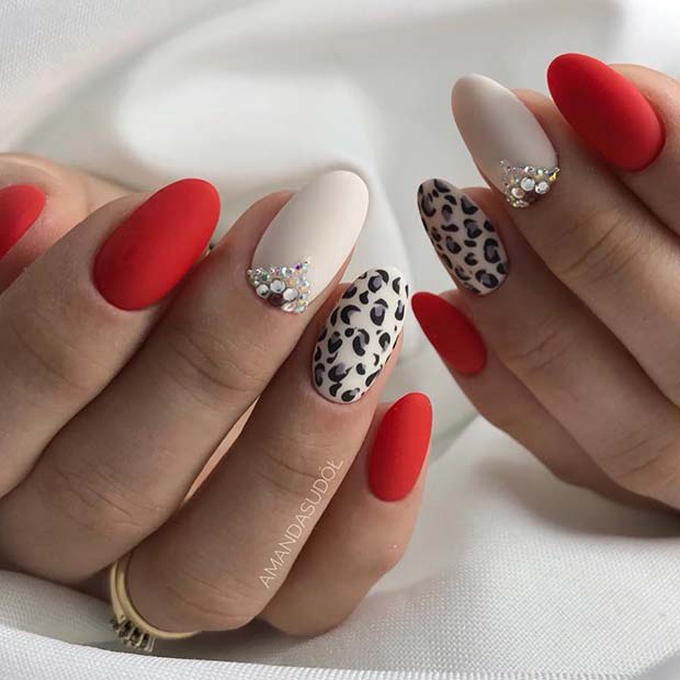 Leopard Print and Red Nail Design