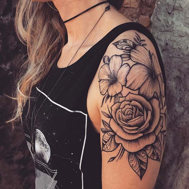 Rose and Hibiscus Flower Tattoo