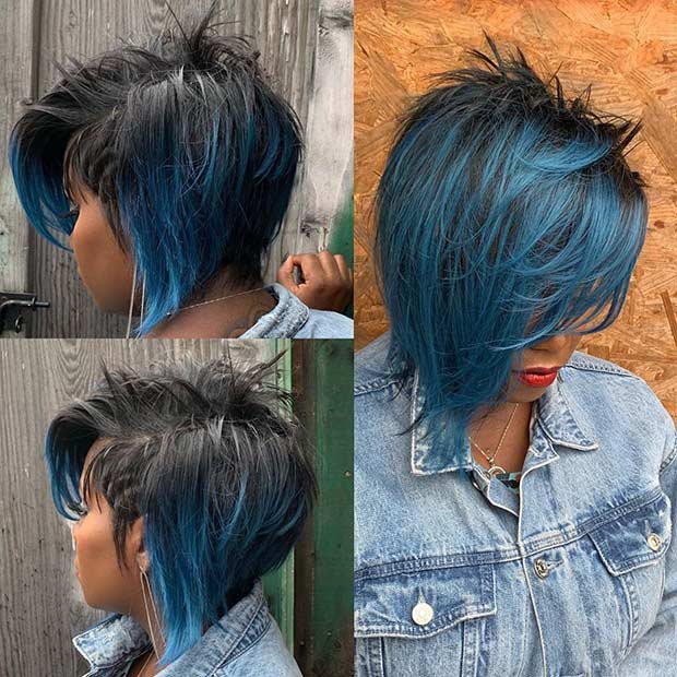 Short Layered Hair with Blue Highlights