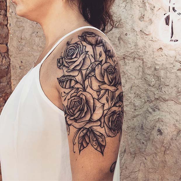 Stunning Rose Shoulder and Arm Tattoo
