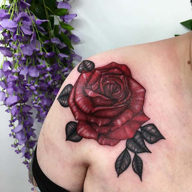 Vibrant Red Rose Tattoo