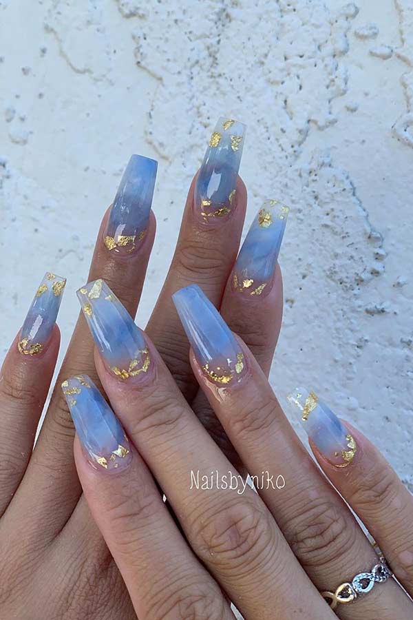 Blue Coffin Nails with Gold