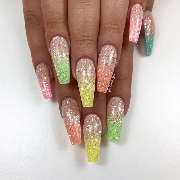 Colorful Ombre Glitter Nails