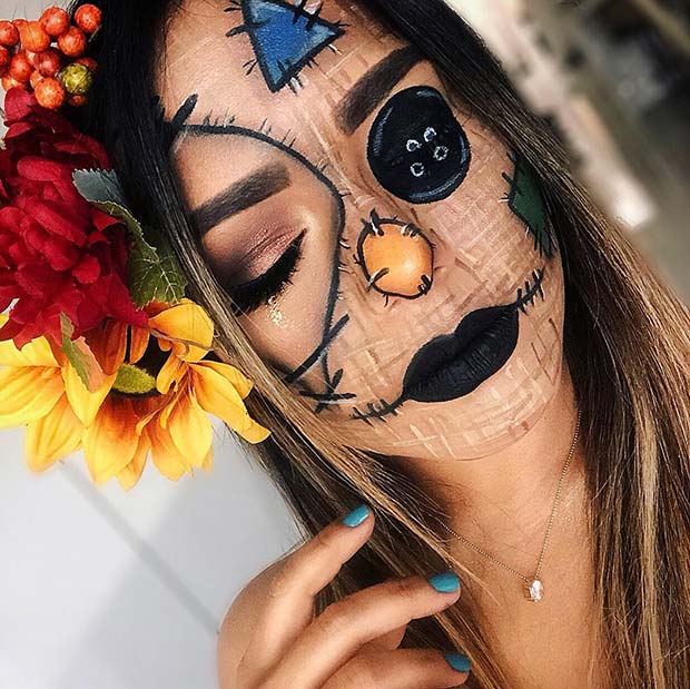 Creepy and Colorful Scarecrow Makeup