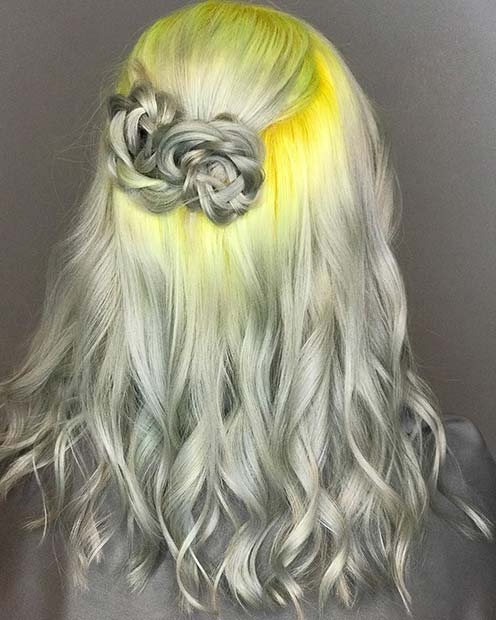 Unique Grey and Yellow Hair Idea