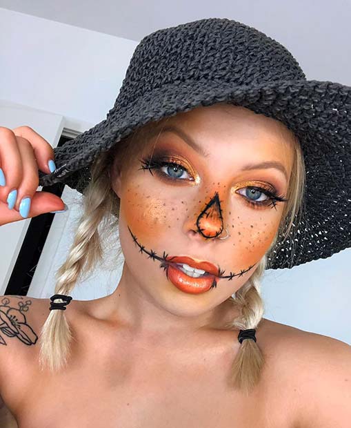 Cute Orange Scarecrow Makeup