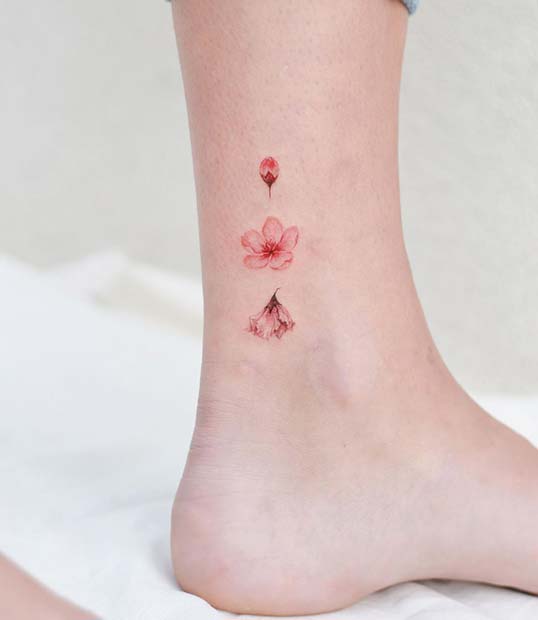 Delicate Floral Ankle Tattoo