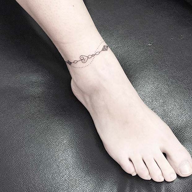 Elegant Ankle Bracelet Tattoo 