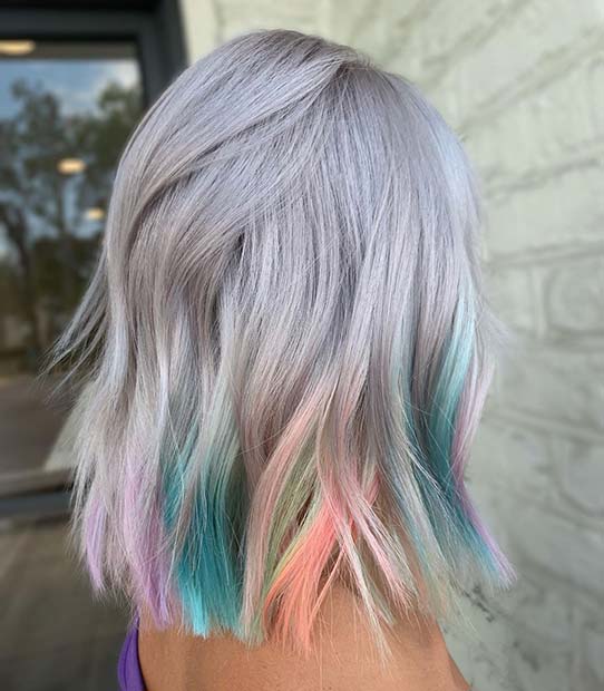 Grey Bob with Colorful Highlights