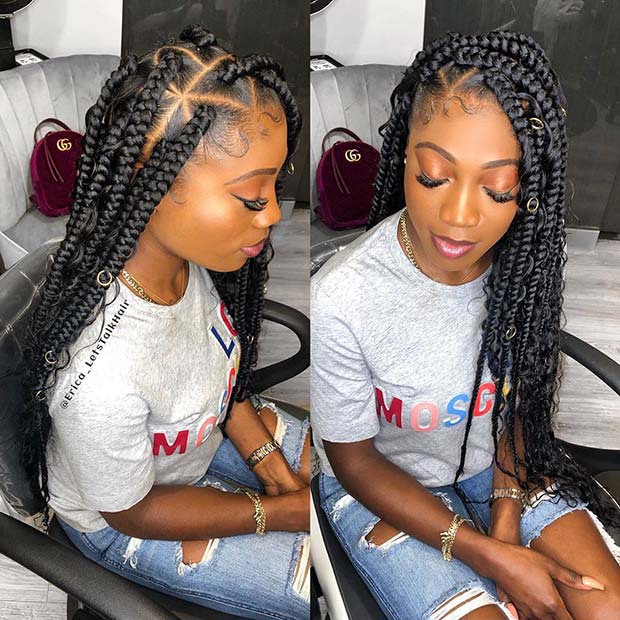 Long Goddess Box Braids with Trendy Triangle Parts