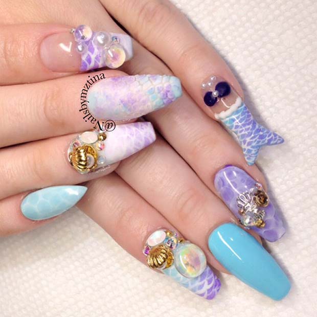 Stylish Nails with a Mermaid Tail Design
