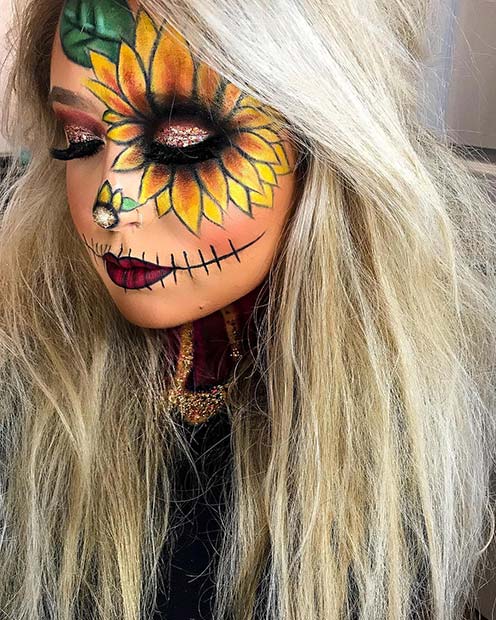Halloween Sunflower Makeup with Glitter
