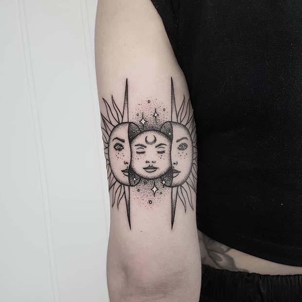 Unique Moon Inside The Sun Tattoo Design
