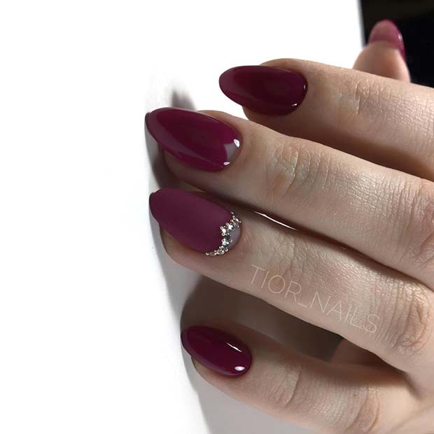 Burgundy Nails with Gems