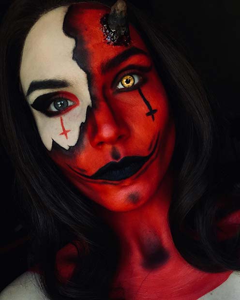 Creepy Devil Makeup with Crosses