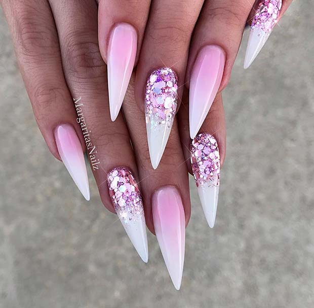 Elegant French Ombre Nail Design with Sparkle