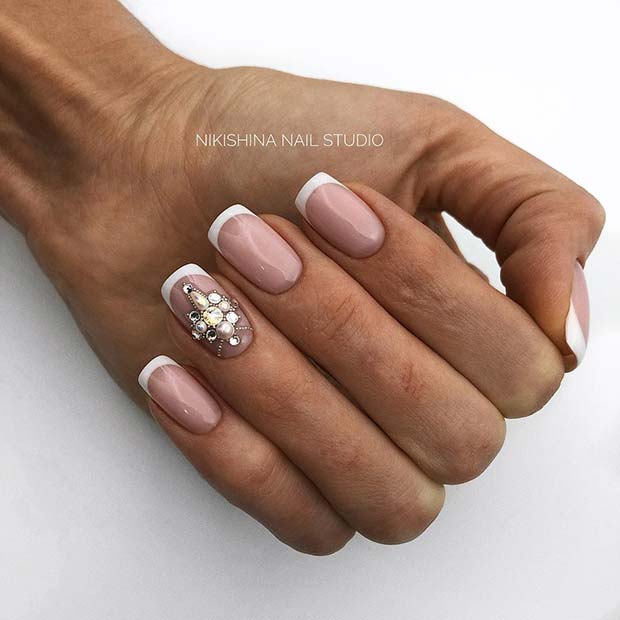 French Manicure with a Diamond Accent Nail
