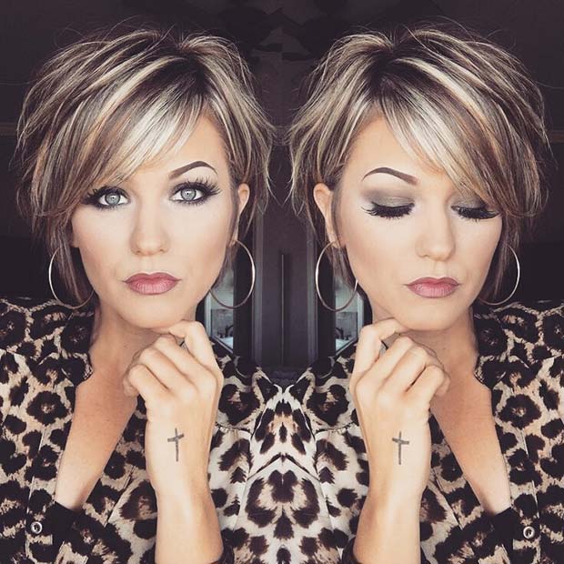 Glam Short Hairstyle with Blonde Highlights