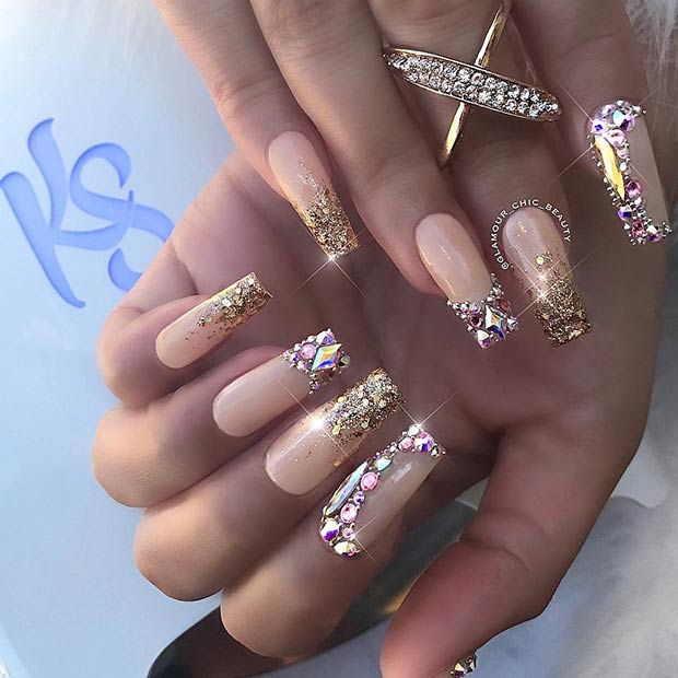 Gold Nails with Diamonds