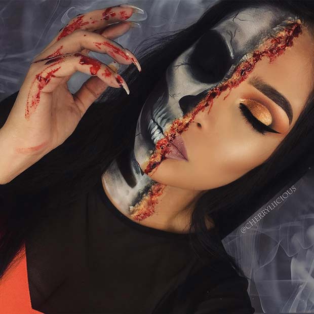 Gory Skeleton Makeup for Halloween