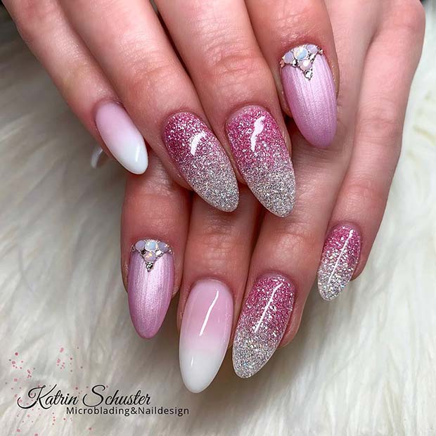 Pink and Silver Glitter Ombre Design