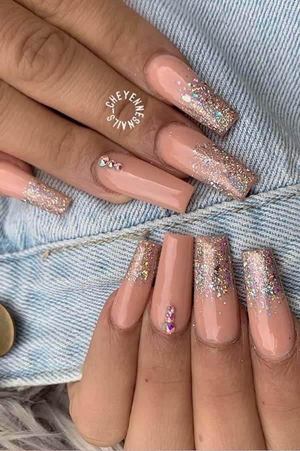 Pretty Nude Nails with Glitter