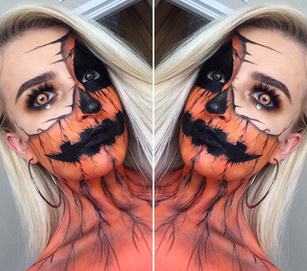 Pumpkin Face and Body Makeup Idea