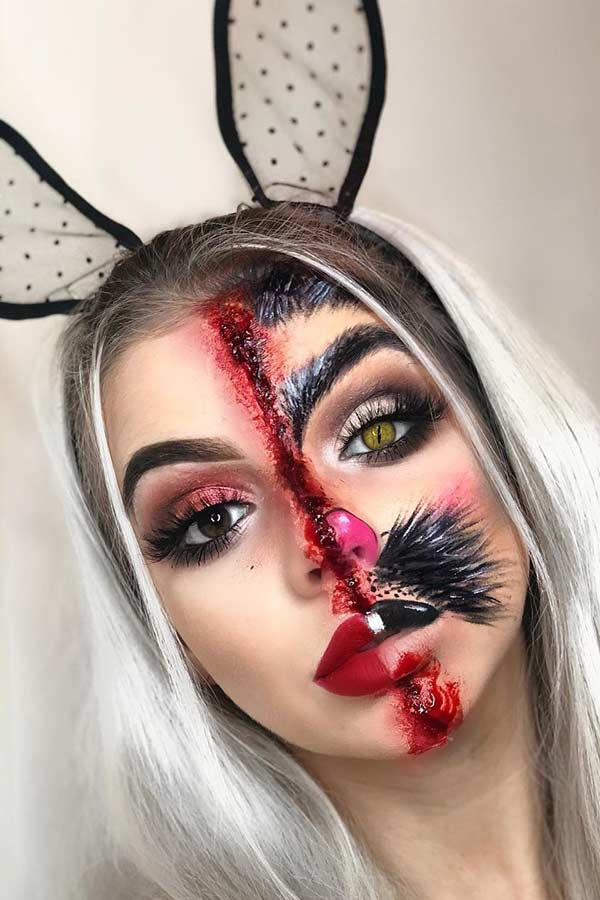 Scary Half Bunny Makeup Idea