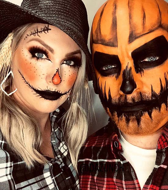 Scary Pumpkin and Scarecrow Couples Costume