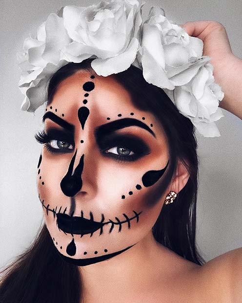 Simple Skeleton Makeup with Floral Headband