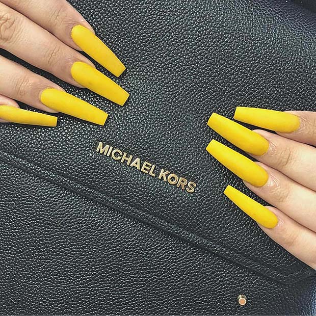 Matte Yellow Acrylic Nails
