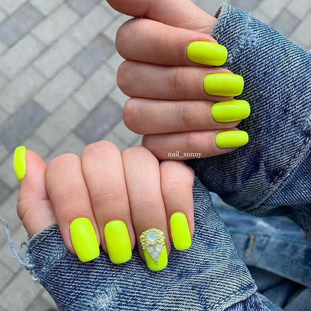 Stylish Neon Nails with Gems