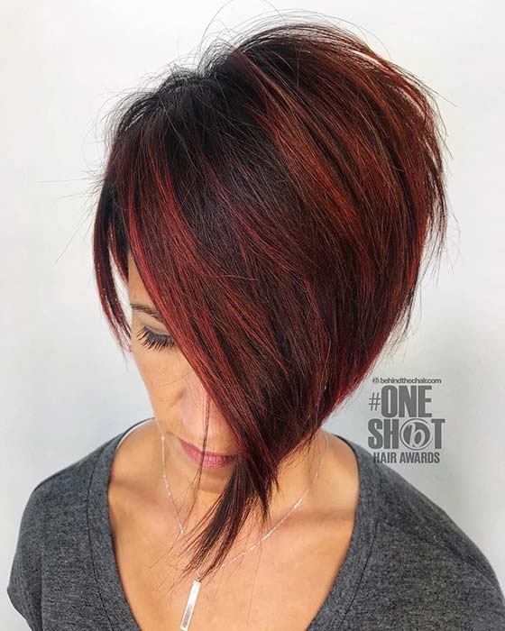 Trendy Short Cut with Red Highlights