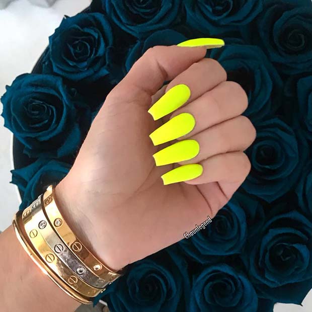 Matte Neon Yellow Nails