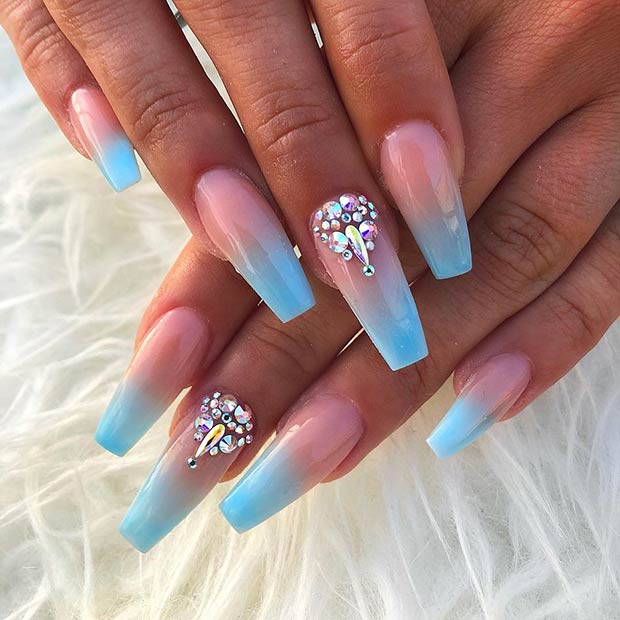 Baby Blue Ombre Coffin Nails
