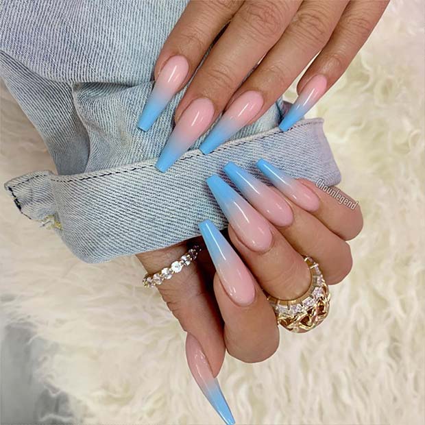Baby Blue and Nude Ombre Nails 