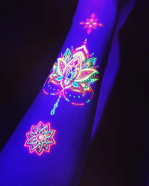 Beautiful UV Patterned Lotus Tattoo Idea