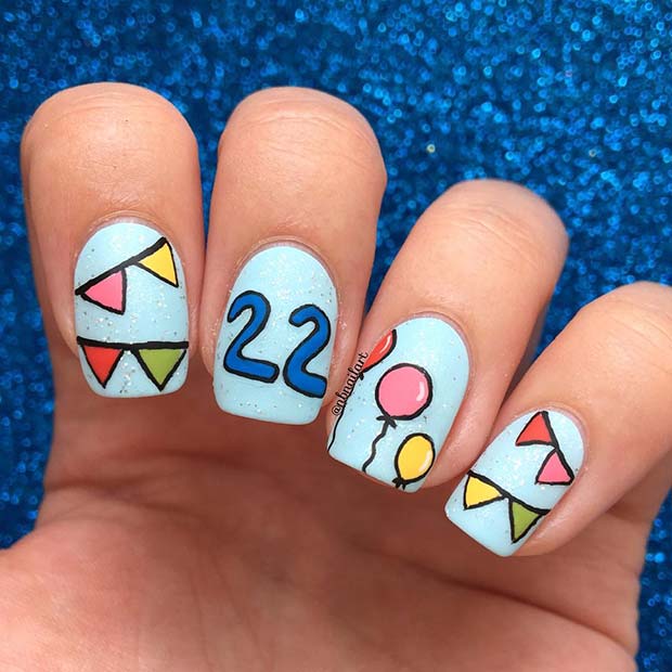 Birthday Nail Art with Balloons and the Age