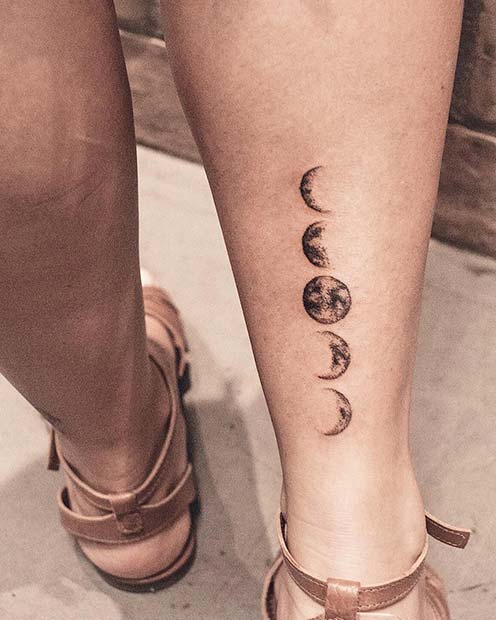 Bold Moon Phase Leg Tattoo