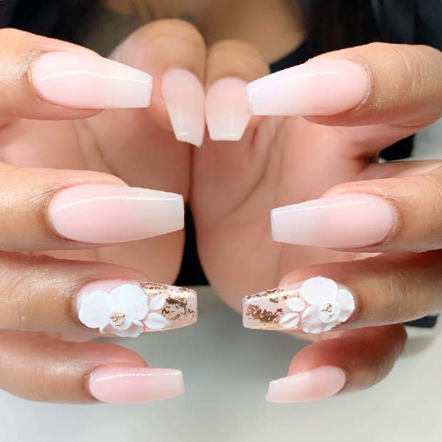 Chic Ombre with Cute Flower Accent Nail