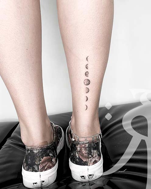 Crescent to Full Moon Leg Tattoo
