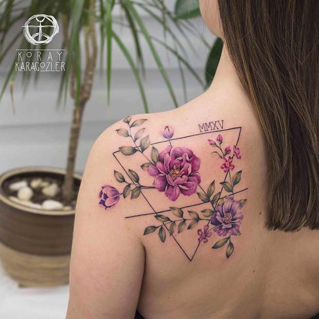Floral Tattoo with Roman Numerals