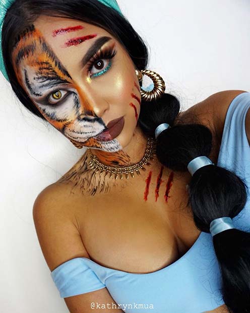 Half Tiger and Half Jasmine Makeup 