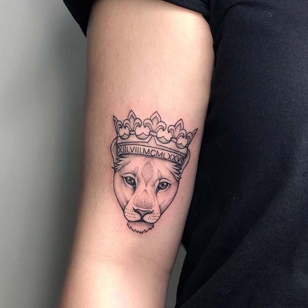 Lioness with a Crown Tattoo Design 