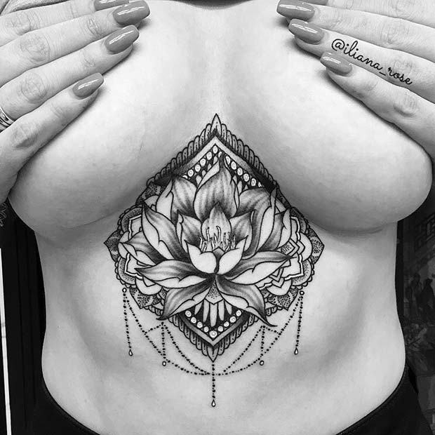 Lotus Sternum Tattoo Idea