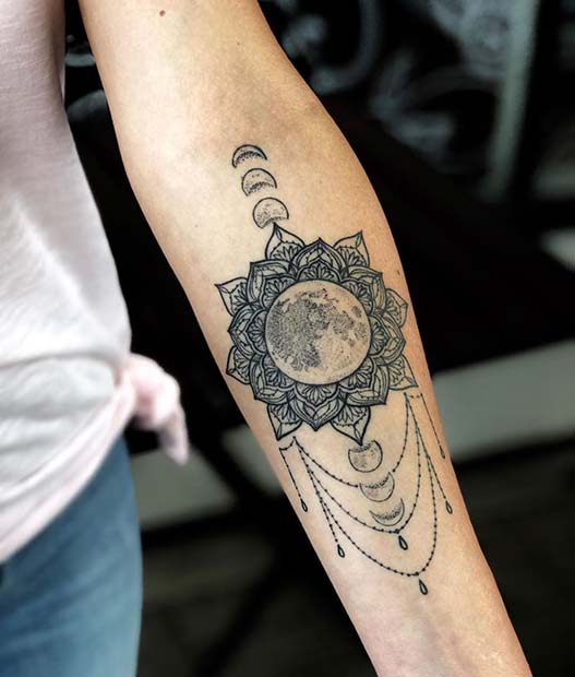 Moon Phase Design with a Mandala and Charms