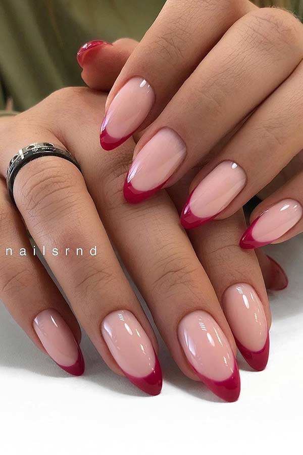 Nude Nails with Dark Red Tips