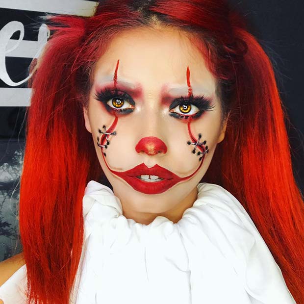 Pennywise Makeup with Stitches