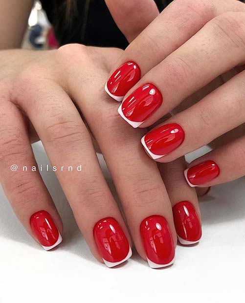 Red Nails with White Tips