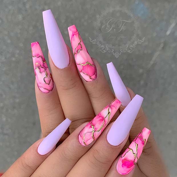 Matte Marble Coffin Nails